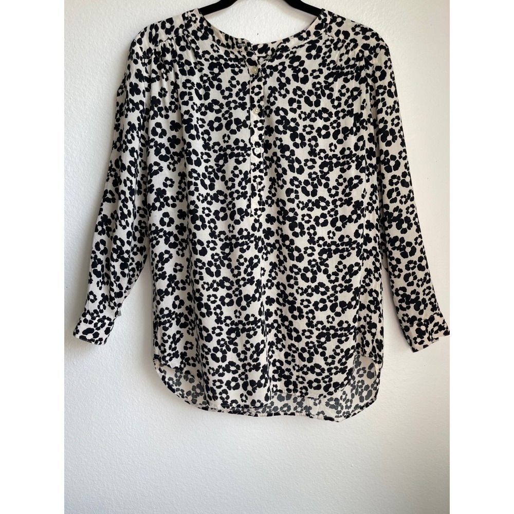 LOFT Womens Black White Floral Leopard Print Rayon Button Up Blouse Size M - Picture 13 of 14